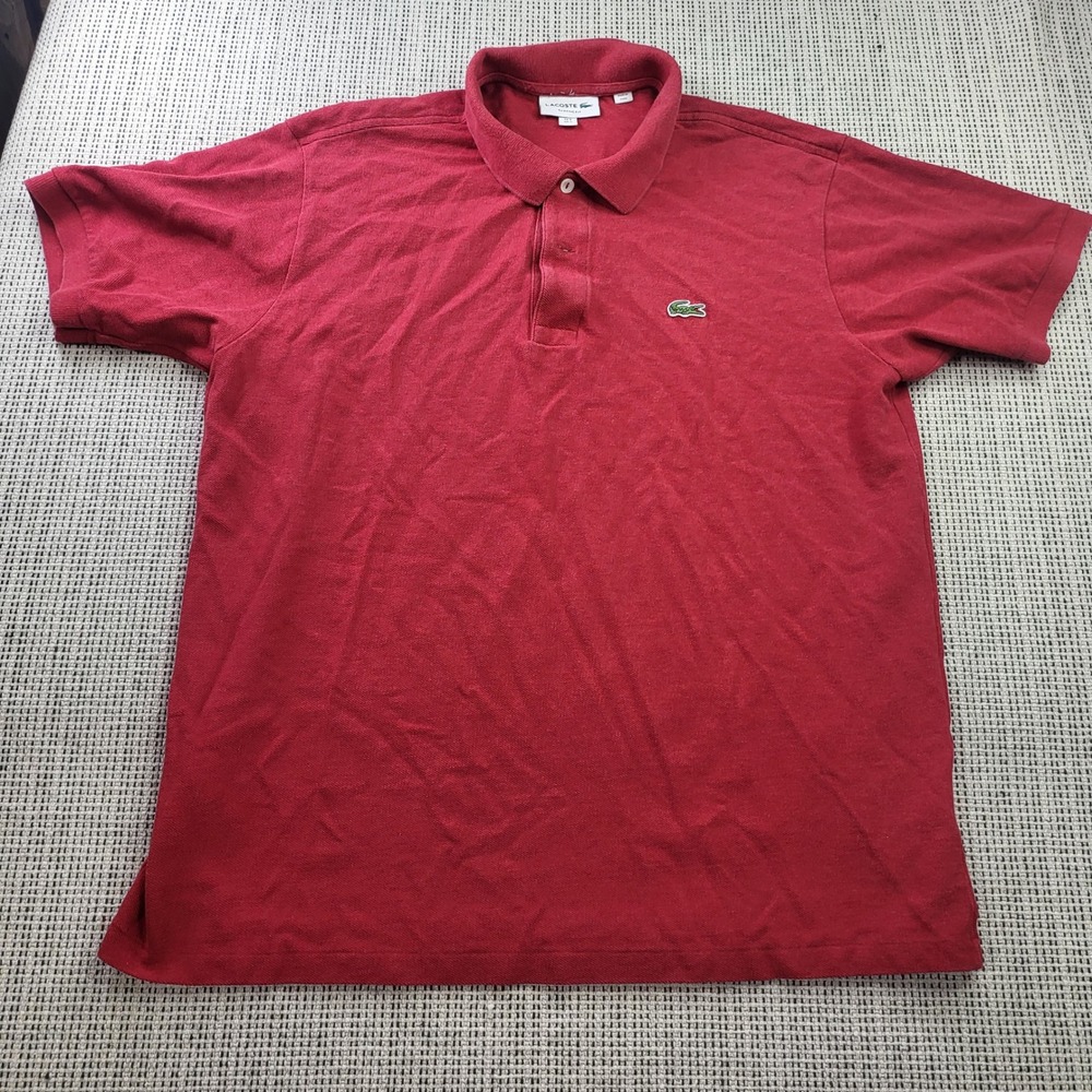 Lacoste Polo Shirt Mens L Red Classic Fit Short Sleeve Pique Cotton Logo Peru